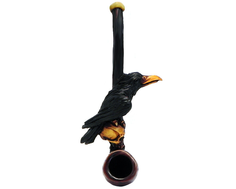 Raven on Skull Handmade Tobacco Smoking Small Hand Pipe Black Bird Death Animal