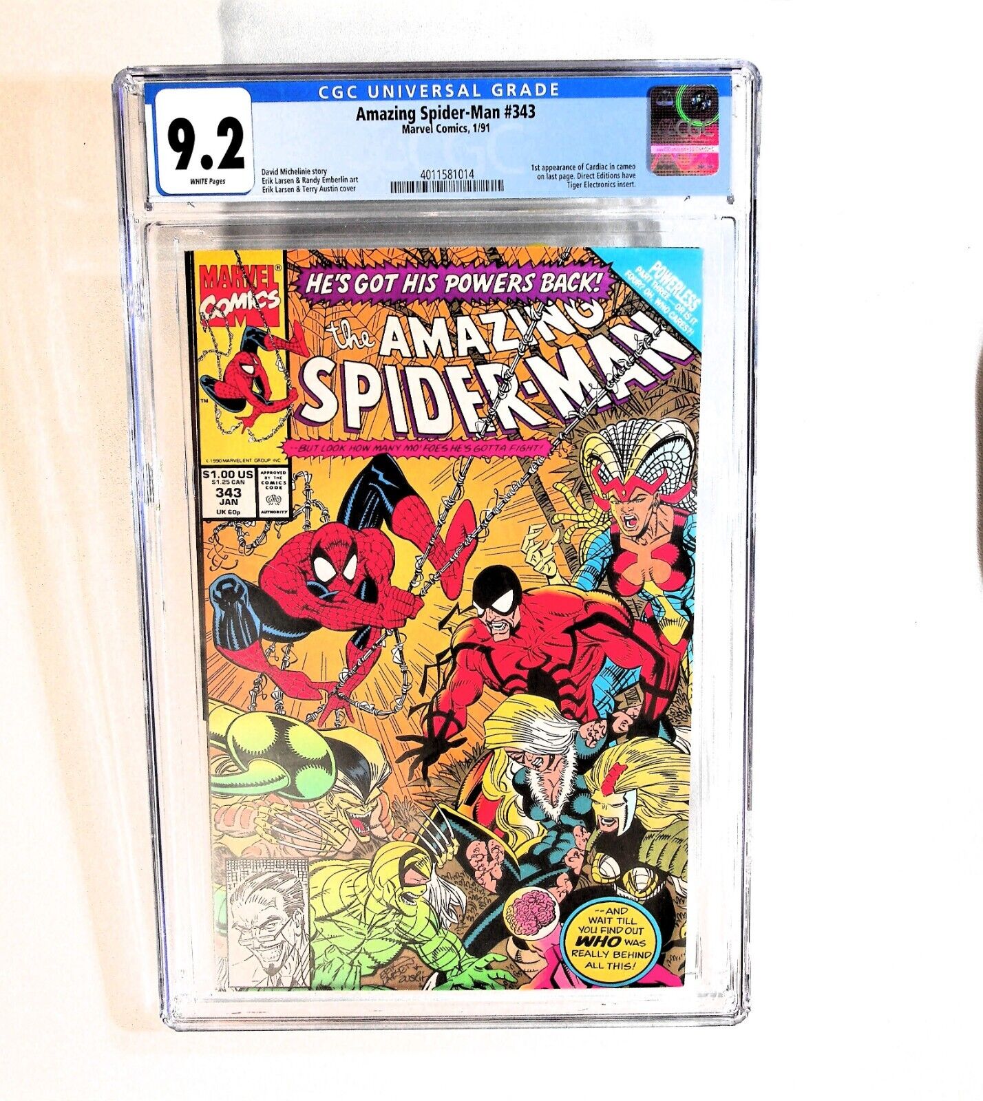 Amazing Spider-Man #343 CGC 9.2 Marvel 1991 Erik Larsen Powerless Part 3