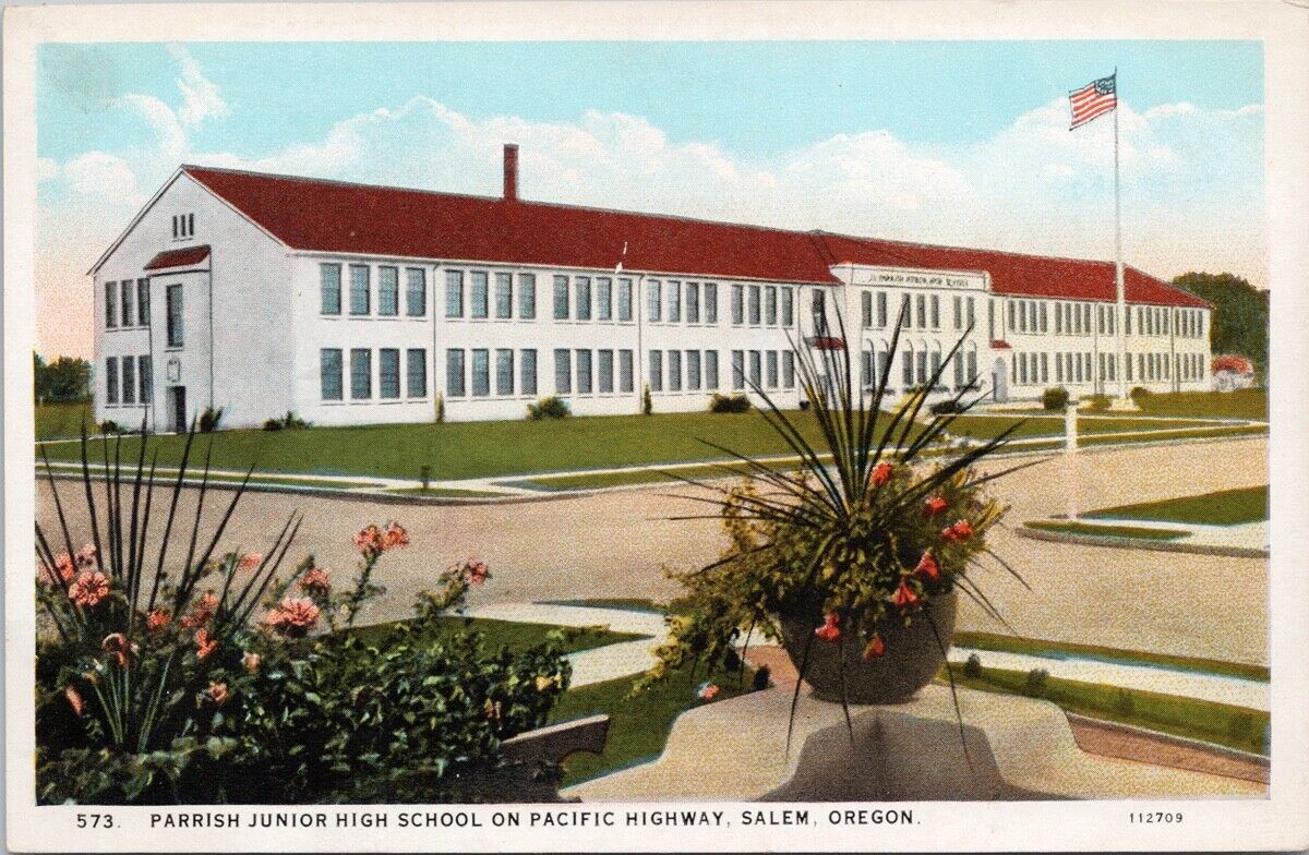 Salem Oregon Parrish Junior High School on Pacific Highway Unused Postcard H48
