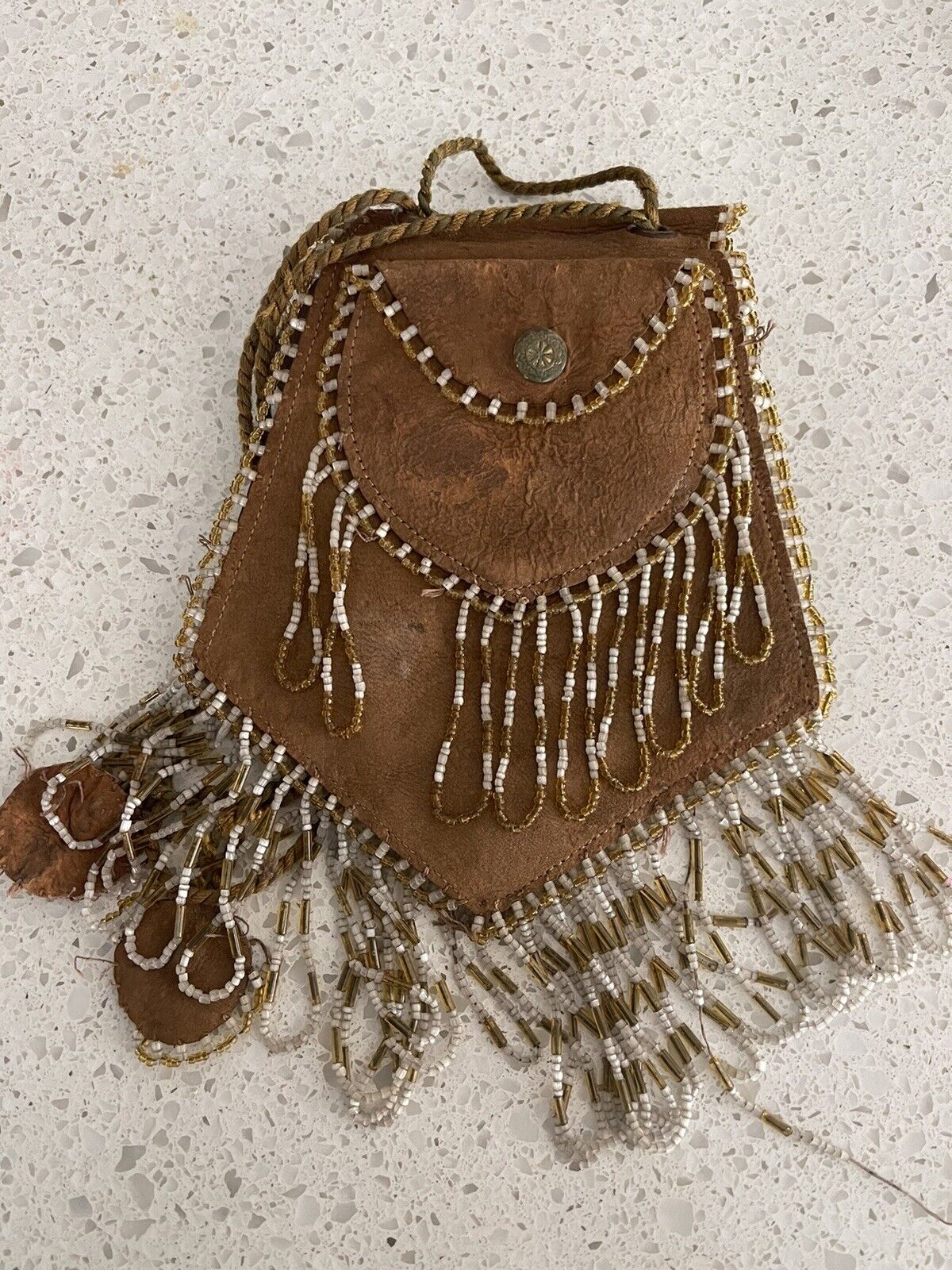 Antique As Is Beaded Medicine Bag Pouch Native American Iroquoi Buffalo Hide