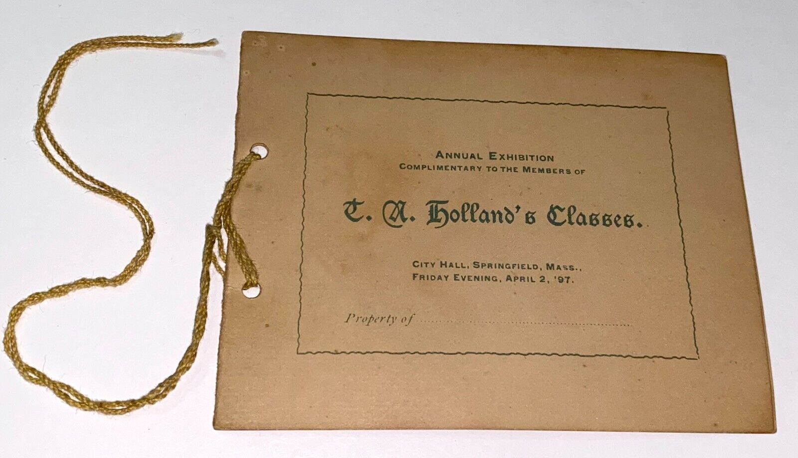 Rare Antique Victorian American T. A. Holland Dancing Class Program Mass 1897