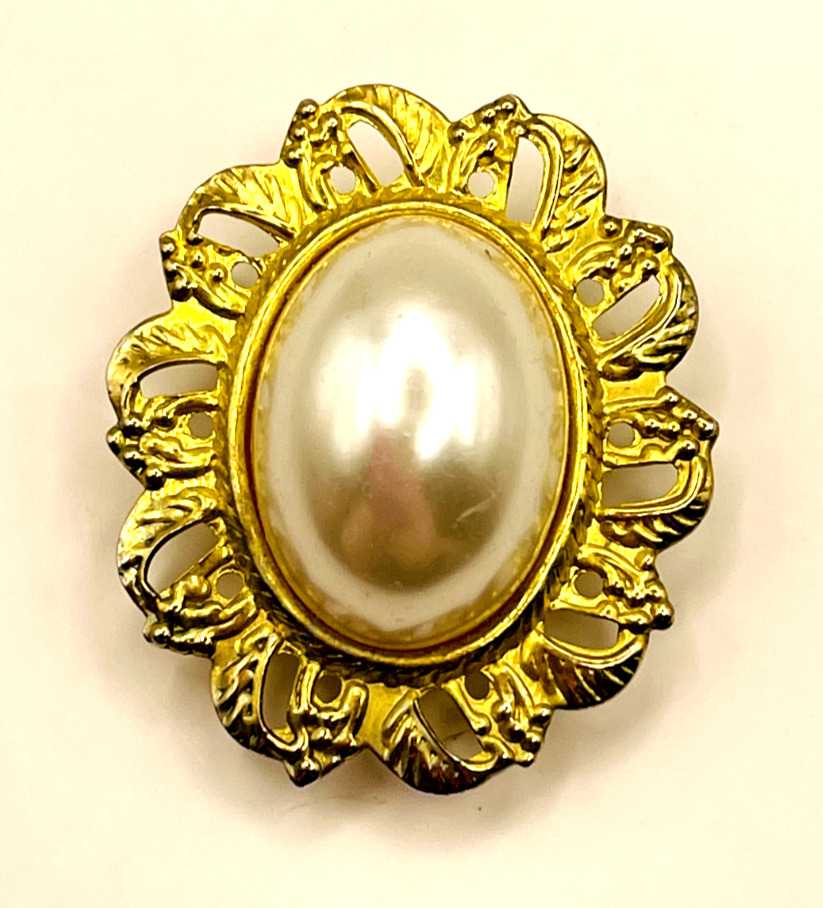 Vintage Faux Pearl Button Cover Gold Tone