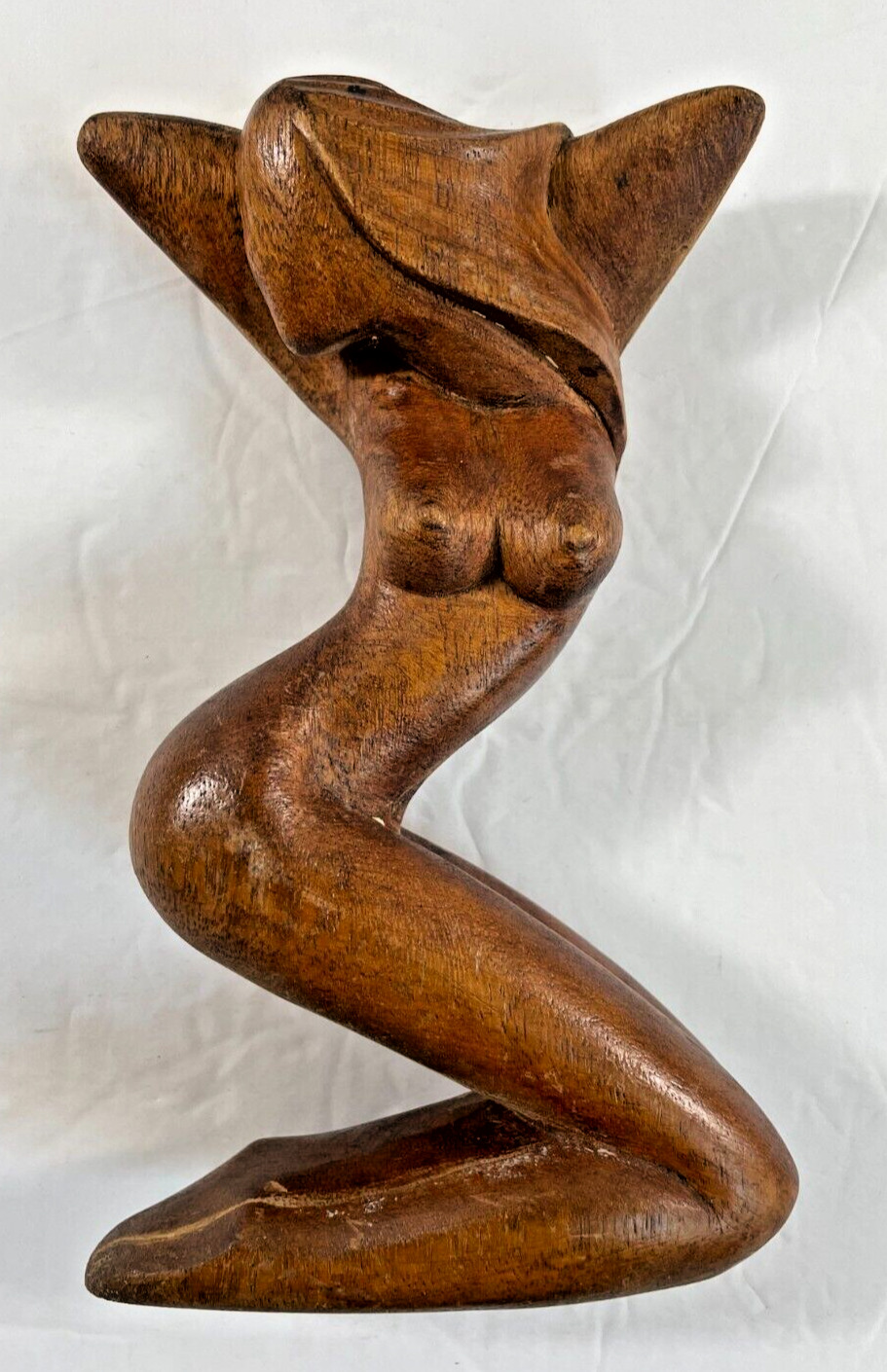 Vintage Carved Wood Nude Figurine - 8 inches tall