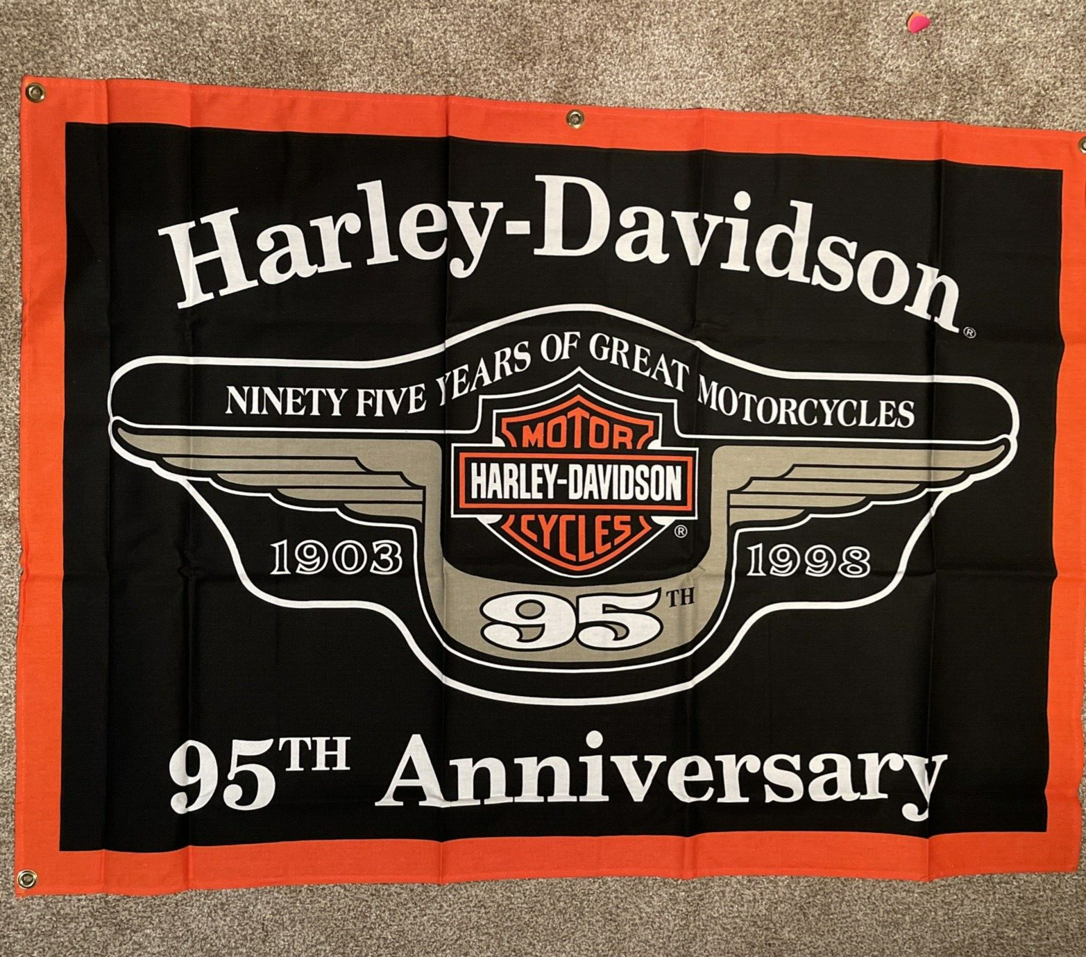 Vintage Harley-Davidson Motorcycle 95th Anniversary Cloth Banner 41'' x 29''