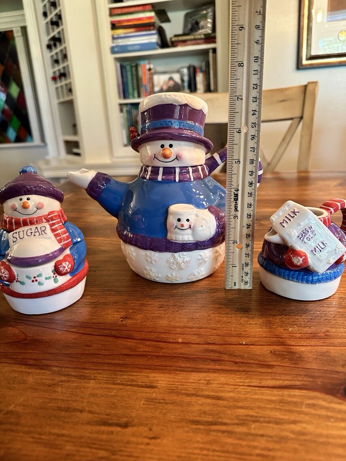 Houston Harvest Ceramics Winter Snowman Teapot  Creamer and Sugar Bowl