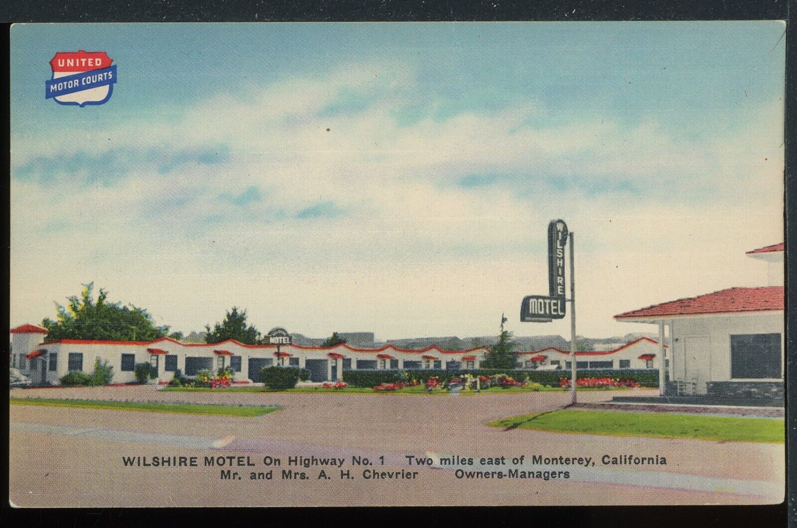 1940s Wilshire Motel Monterey California Hwy 1 Historic Linen Postcard