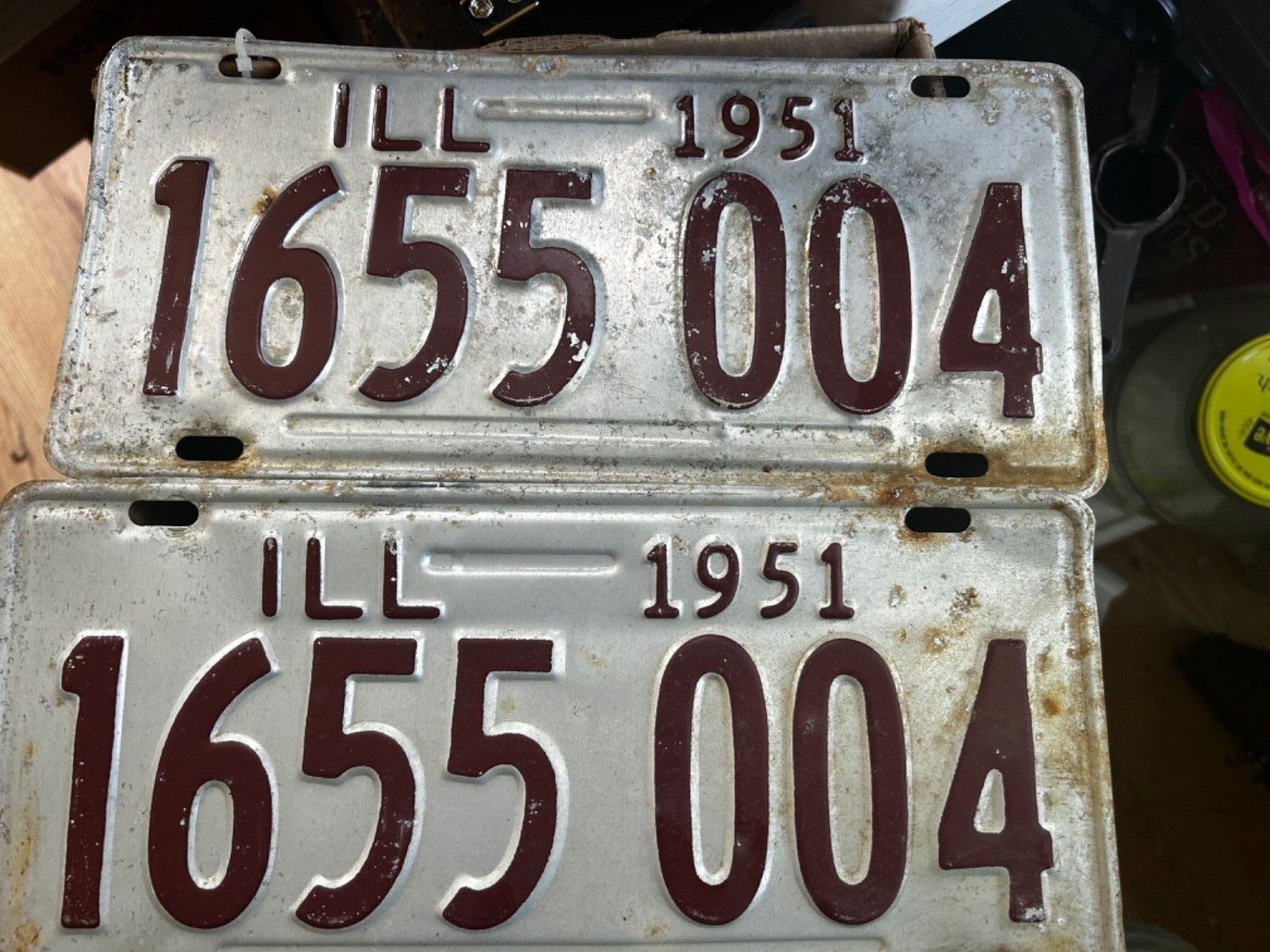 Vintage 1951 Metal Illinois License Plate Set ORIGINAL PAINT Man Cave Garage