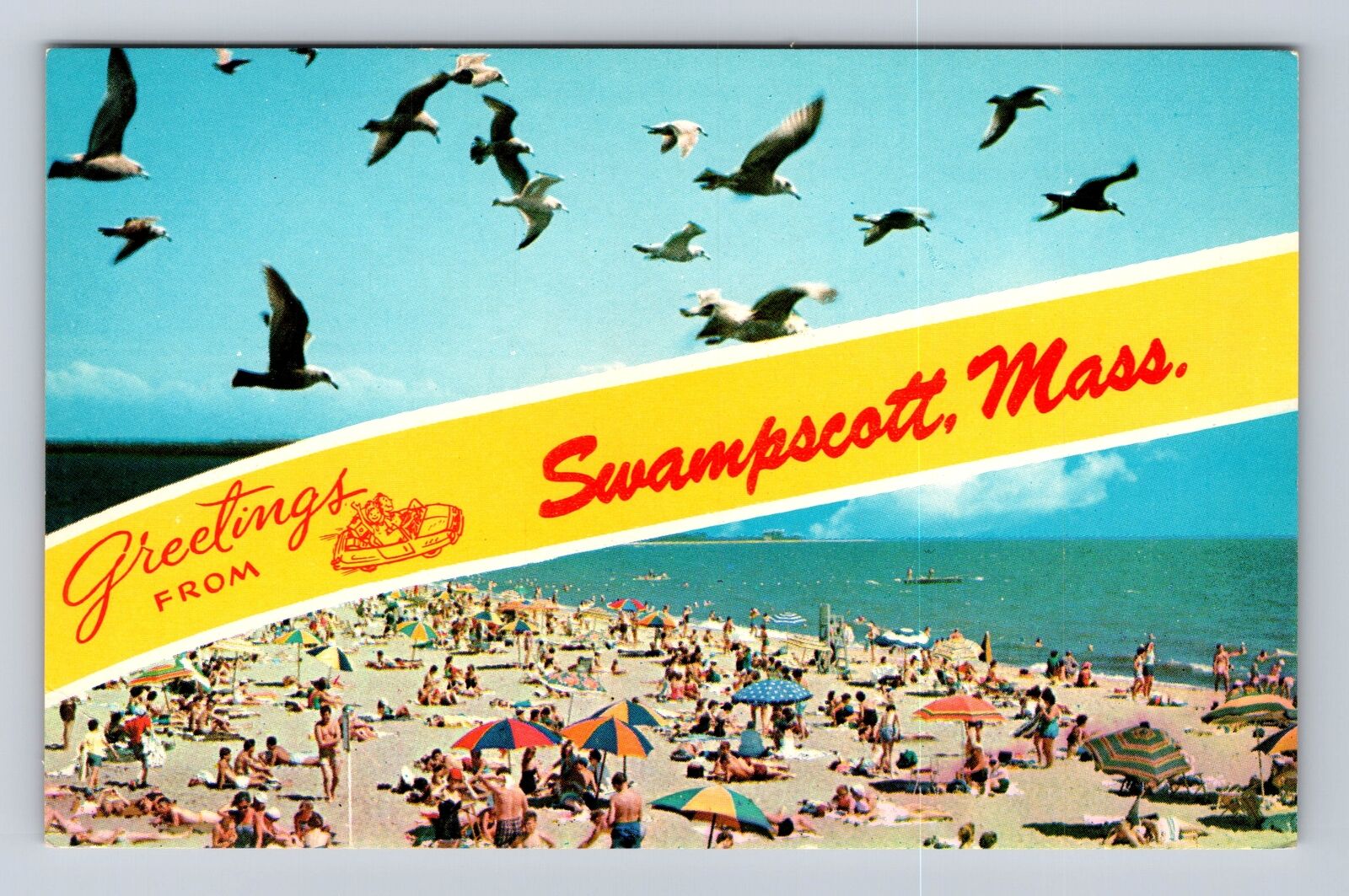 Swampscott MA-Massachusetts, Banner Greetings, Beach Scene, Vintage Postcard