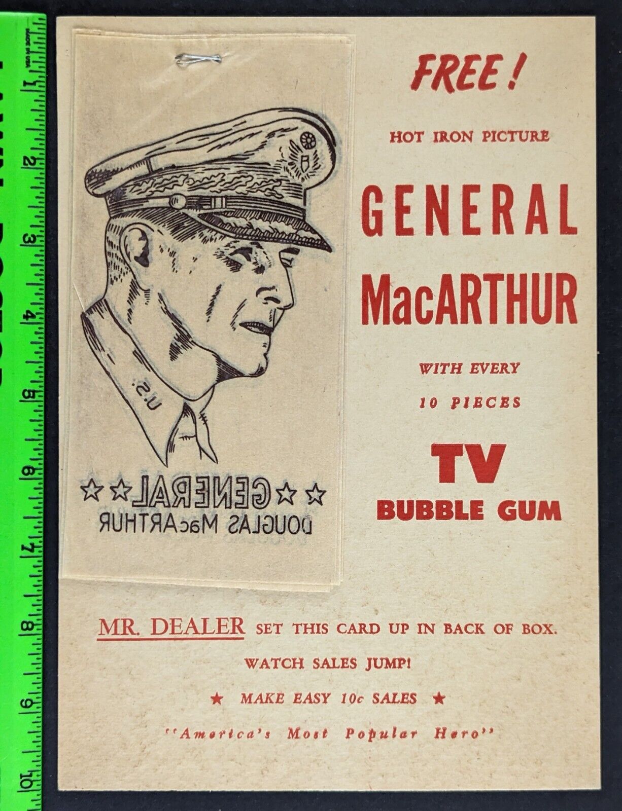 Vintage 1940\'s General McArthur TV Bubble Gum Decal Display (12 Decals)