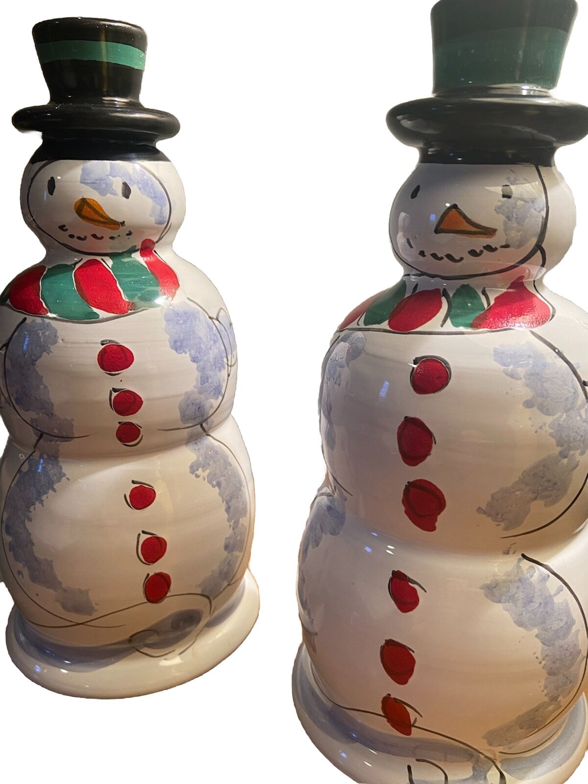 Macys DEI Ceramic Snowmen 8 inch candle stick holders, Holiday / Christmas