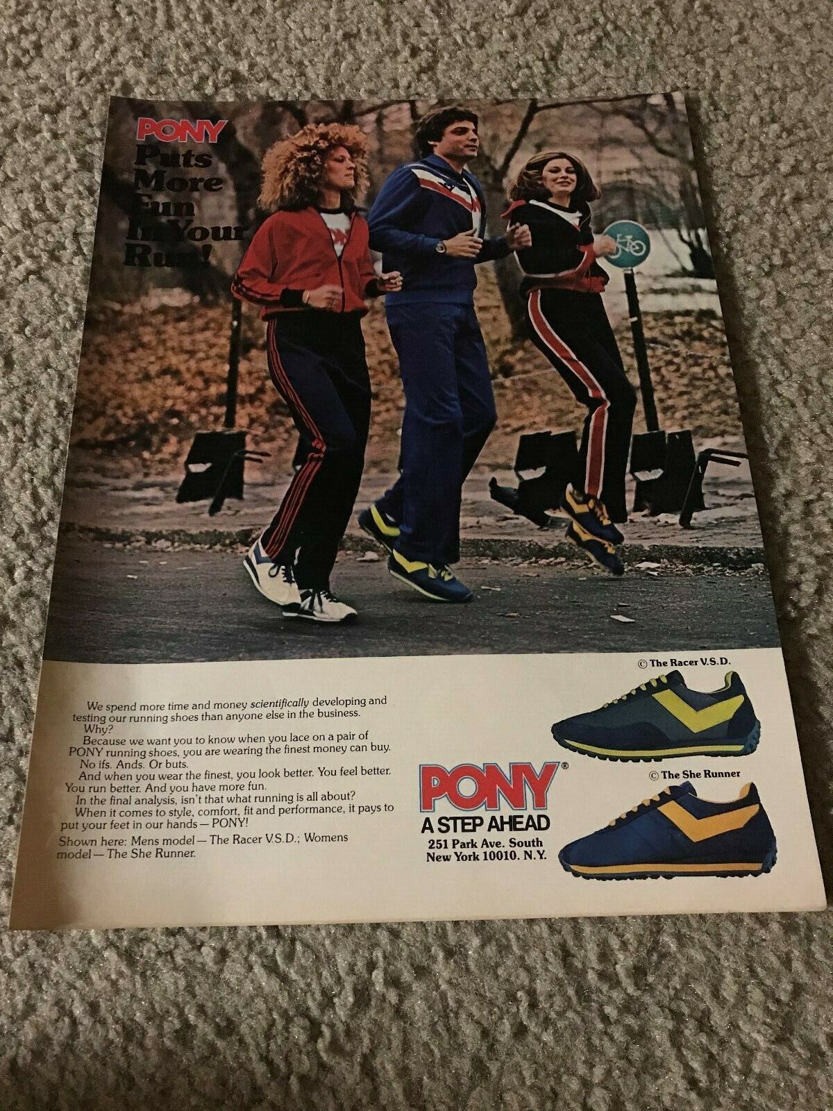 1978 PONY RACER V.S.D. SHE RUNNER Running Shoes Poster Print Ad 1970s RARE