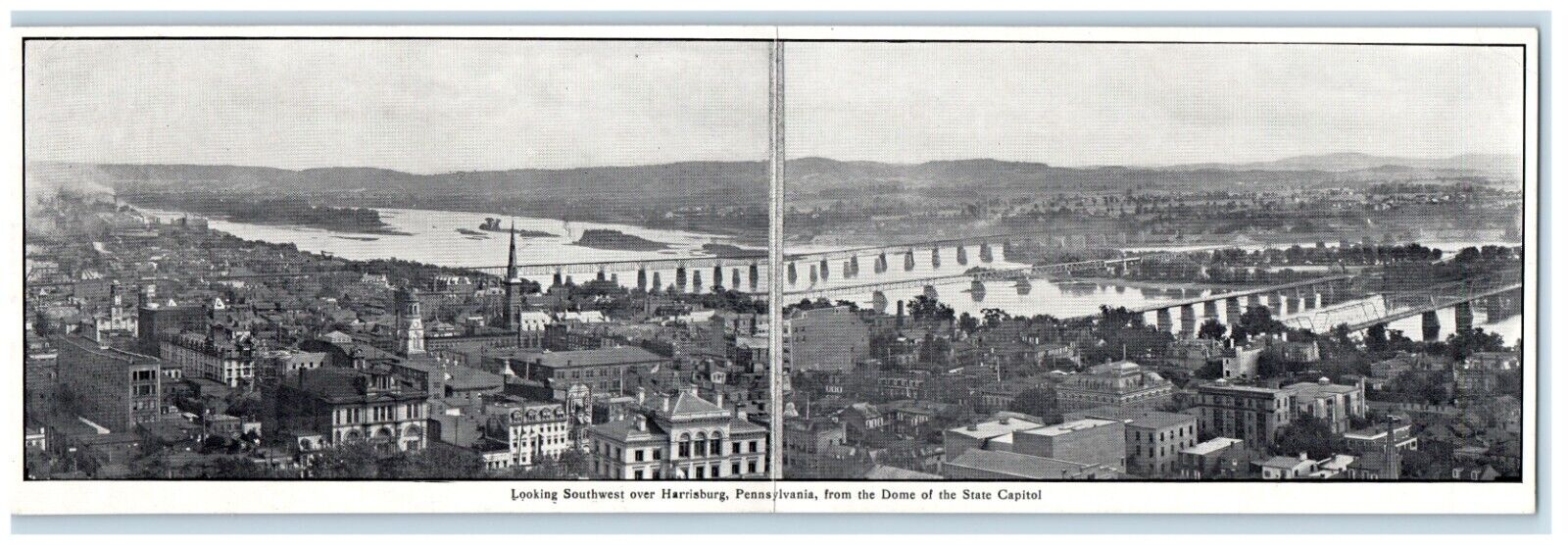 1910 Panoramic Southwest Harrisburg PA State Capitol Bifold Advertising Postcard