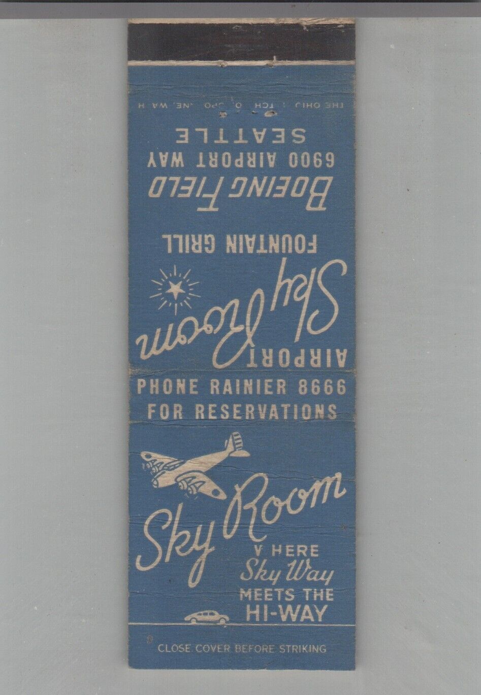 Matchbook Cover Sky Room Fountain Grill Boeing Field Seattle, WA