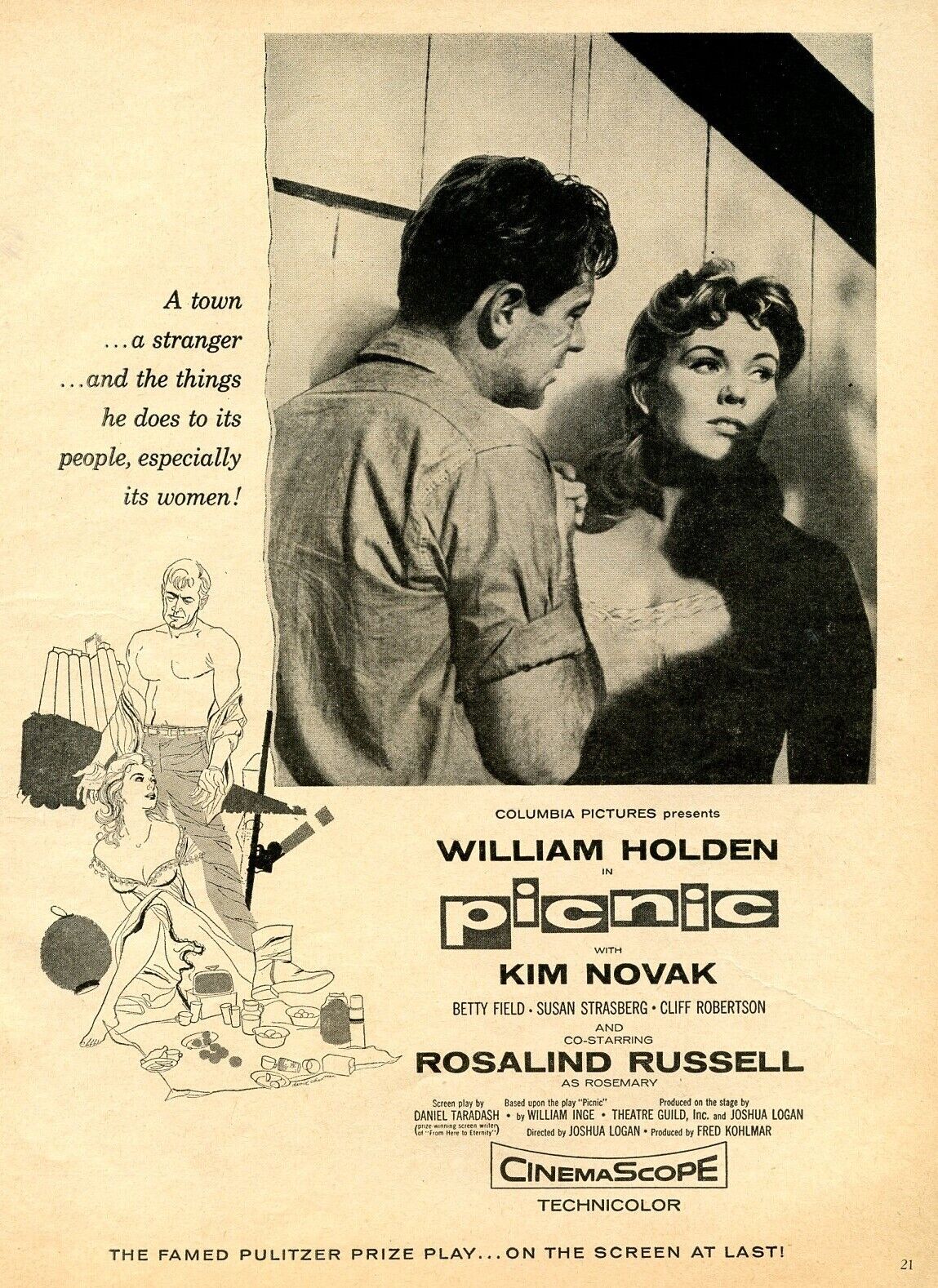Picnic VINTAGE 1955 Movie Ad/Poster, William Holden, Kim Novak