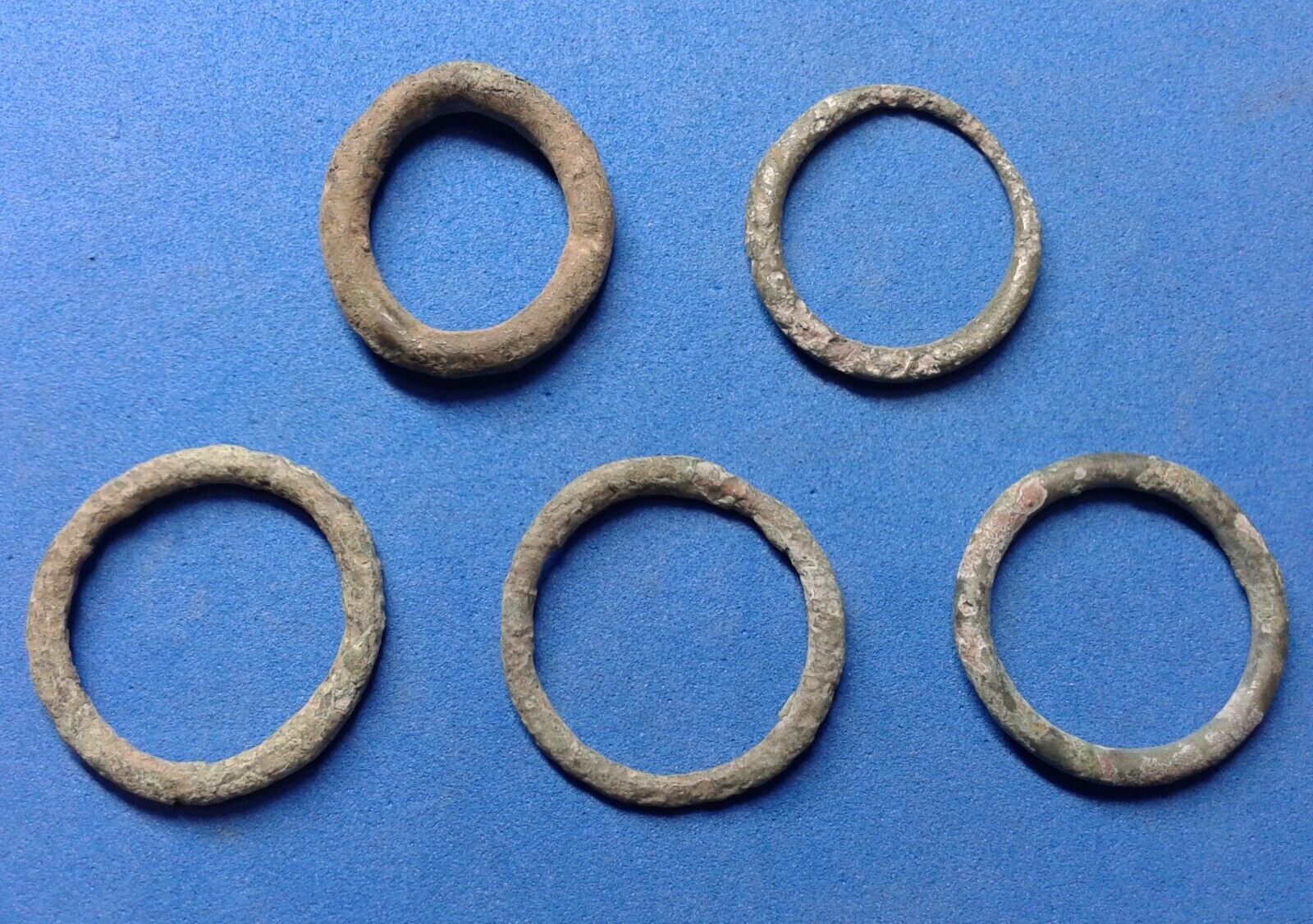 Lot Of 5 Ancient Celtic Bronze Currency Rings, Proto-Money  5th-1st cent BC.