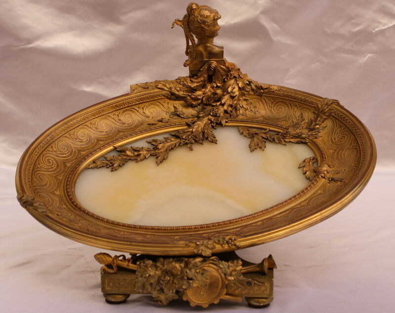 MAGNIFICENT RARE FRENCH 19C BRONZE, ONYX CENTER PIECE CARD HOLDER \
