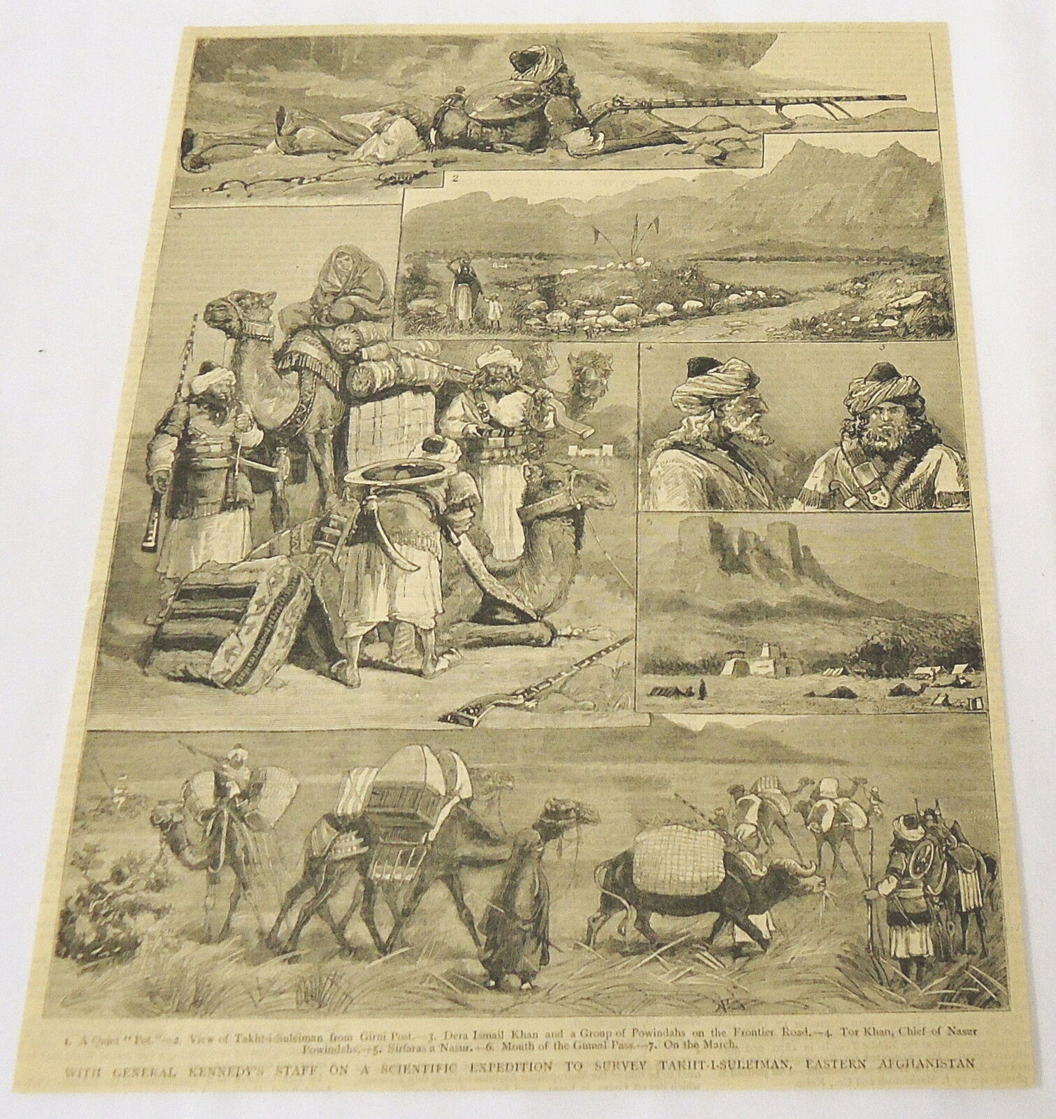 1884 magazine engraving ~ Gen Kennedy Expedition to TAKHT-I-SULEIMAN Afghanistan