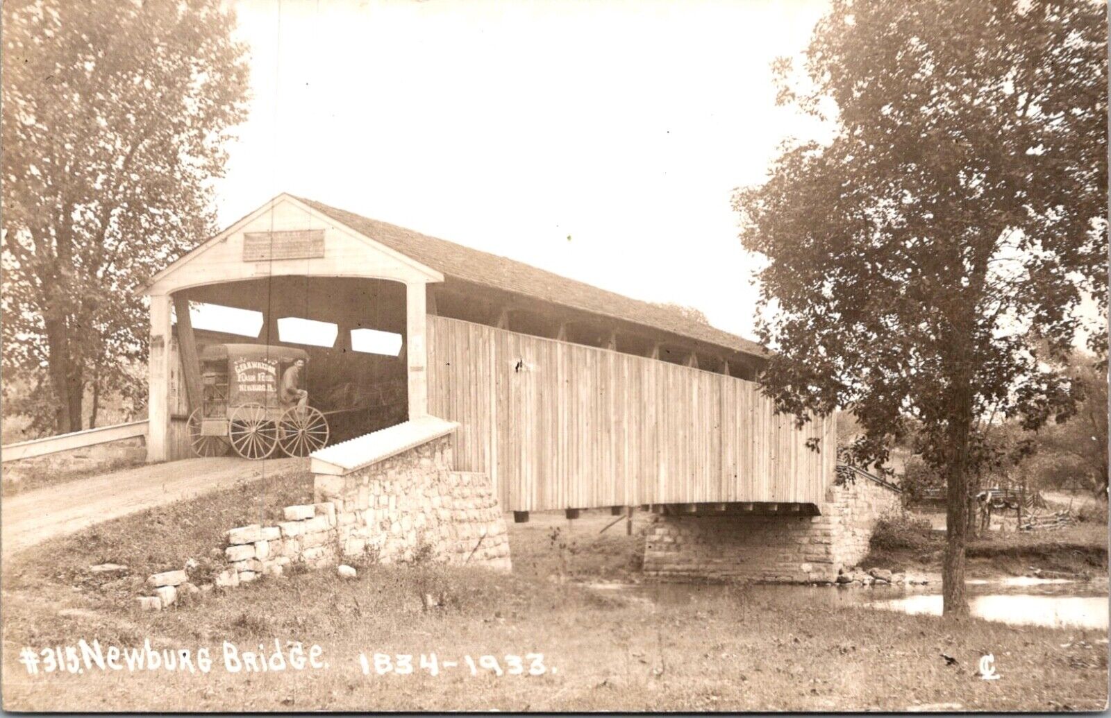 Postcard Newburg Pennsylvania #315 Newburg Covered Bridge 1834-1933 RPPC C1950s