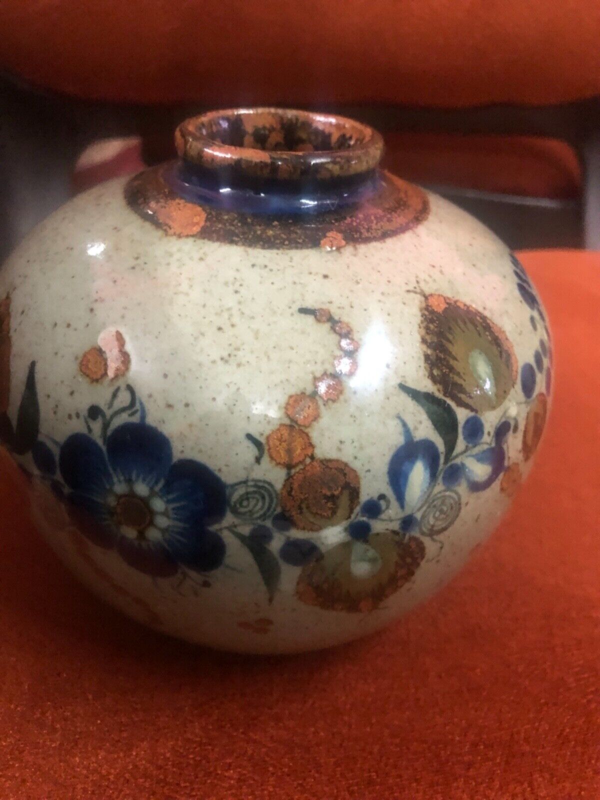 Vintage Tonala Sandstone Mexico Mexican Pottery Handpainted Floral Flower Vase