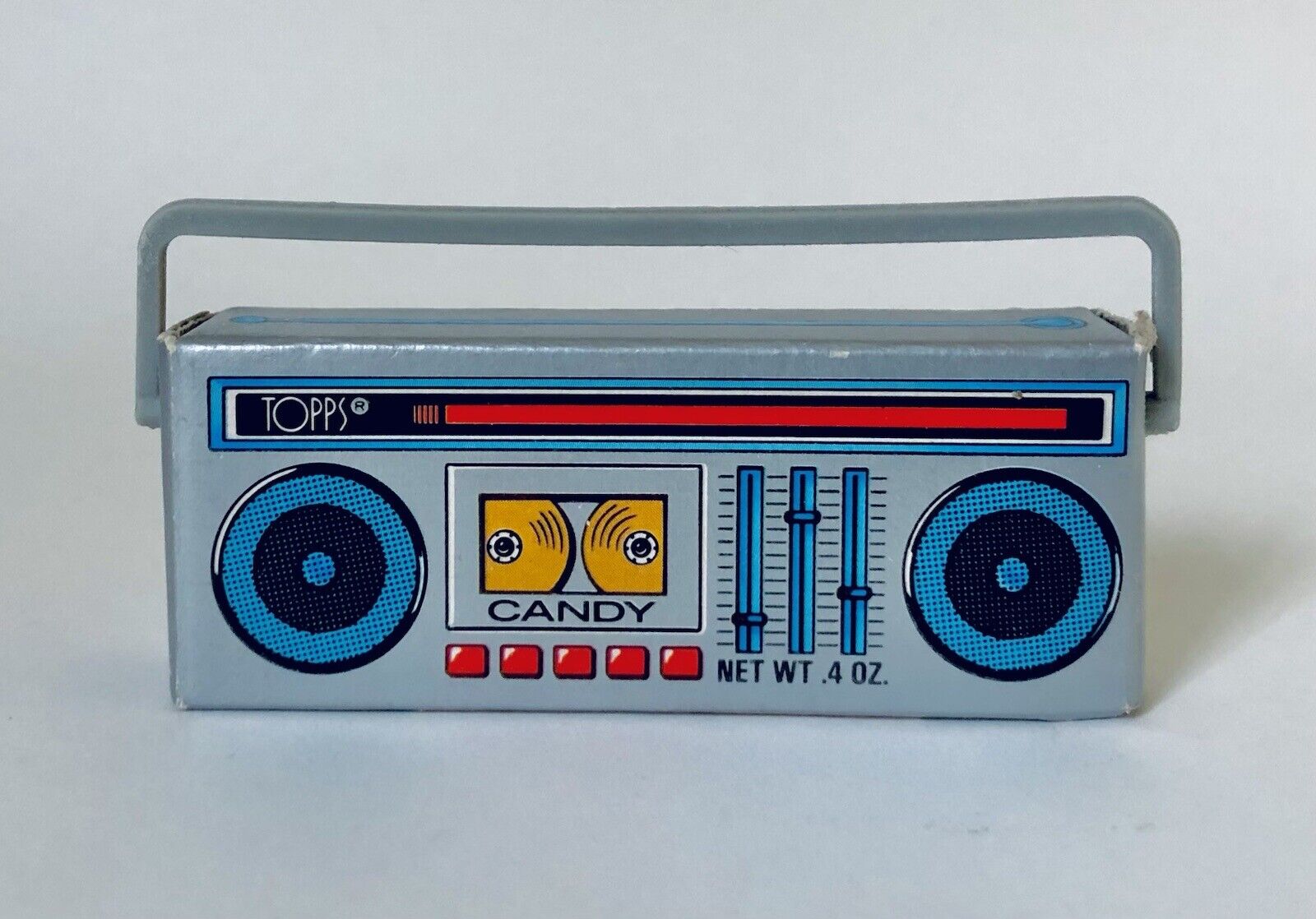 Vintage 1986 Topps BOOM BOX Candy 3” Box candy container SILVER Ghettoblaster