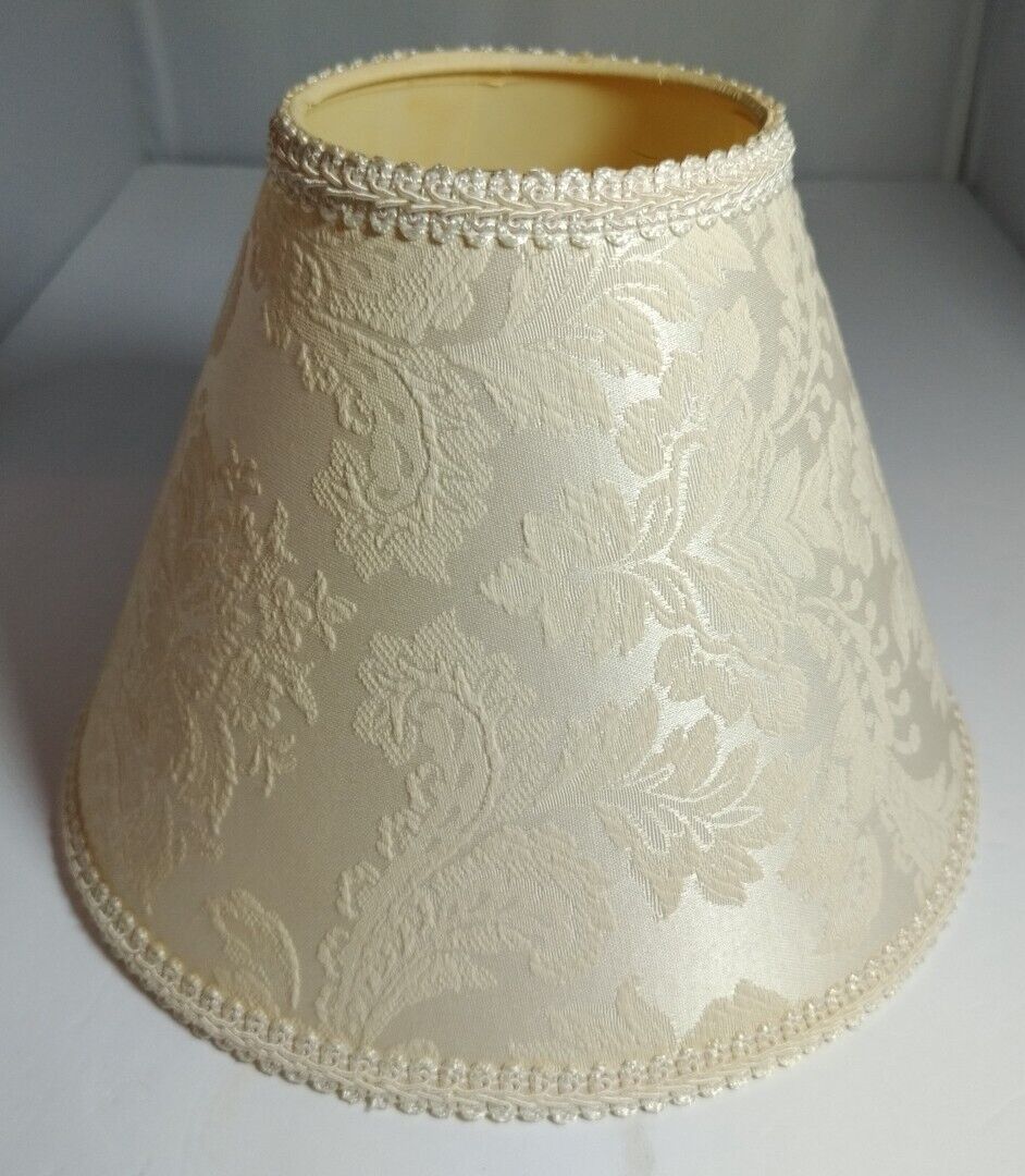 Vintage Medium size Beige Fabric over Vinyl Bell Lampshade Embossed Floral