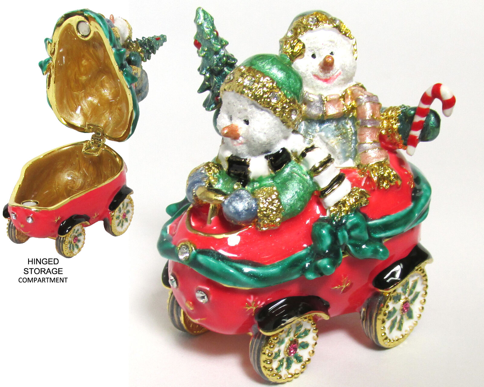 RUCINNI Snowmen in Car Jeweled Trinket Box