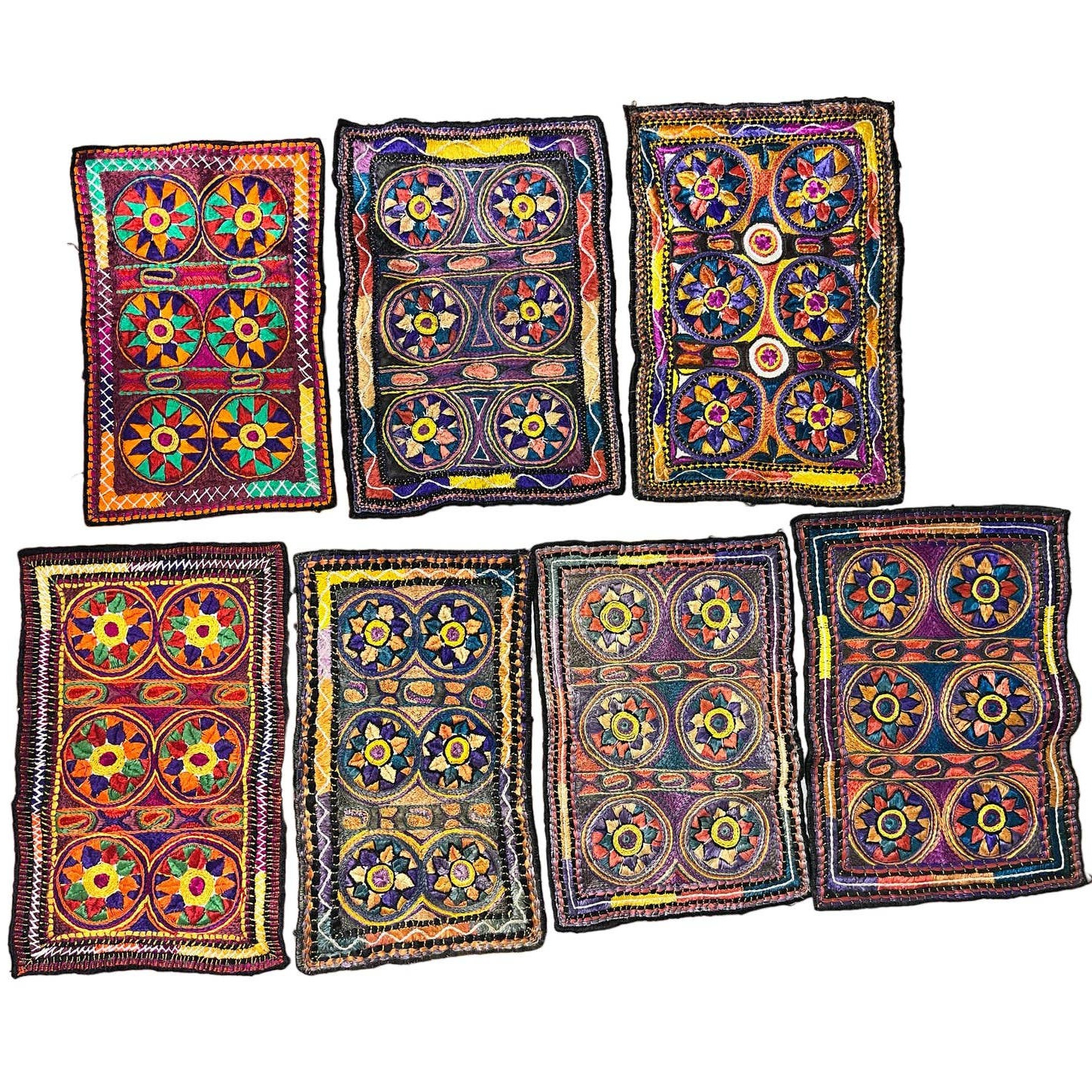 One of a Kind Vintage Hand Embroidered Ethnic Placemats Lot of 7