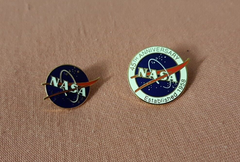 LOT of 2 NASA Enamel Pin 45th ANNIVERSARY Established 1958, NASA vector LOGO