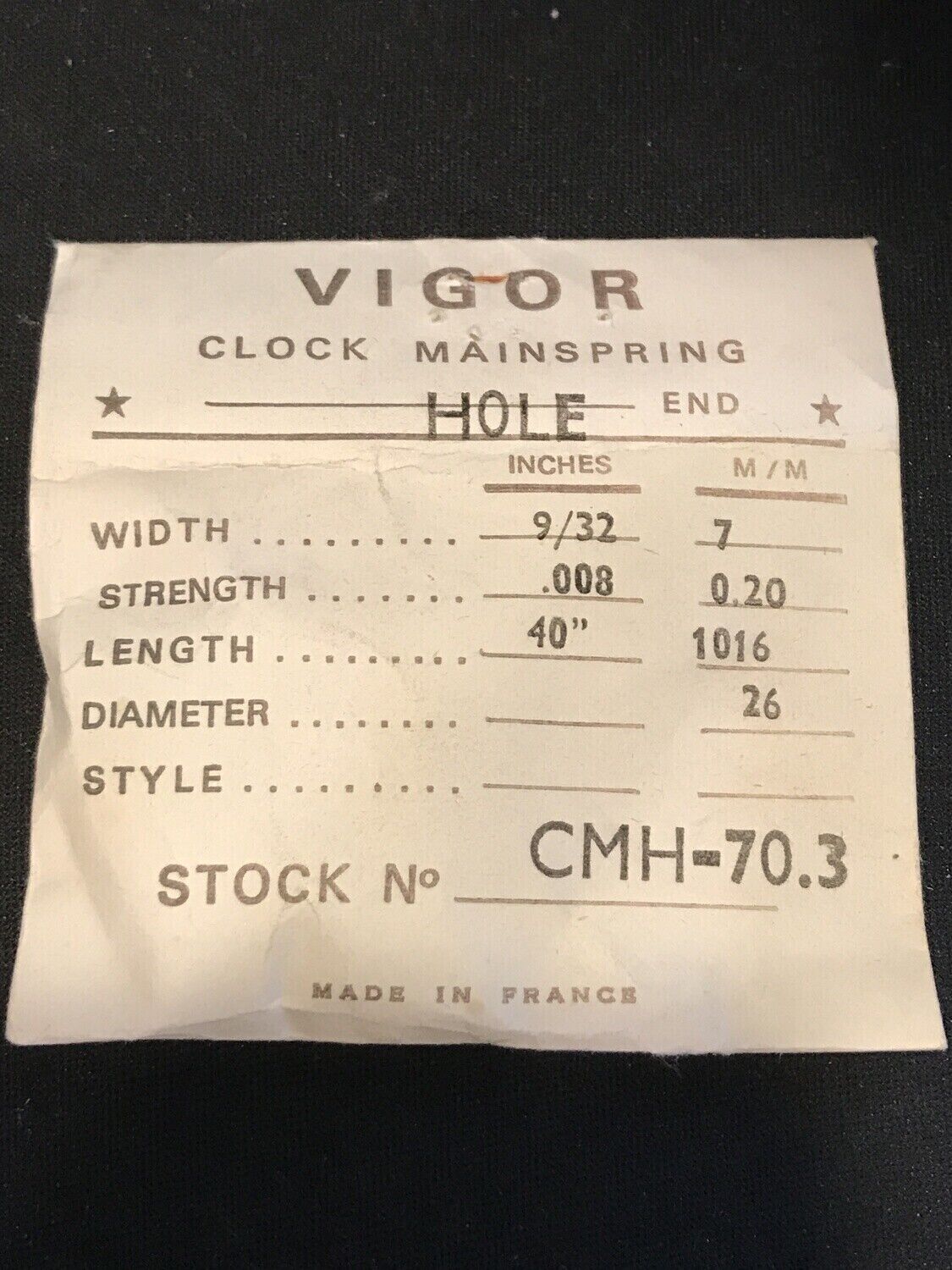 Vigor HOLE End Clock Mainspring - 9/32\