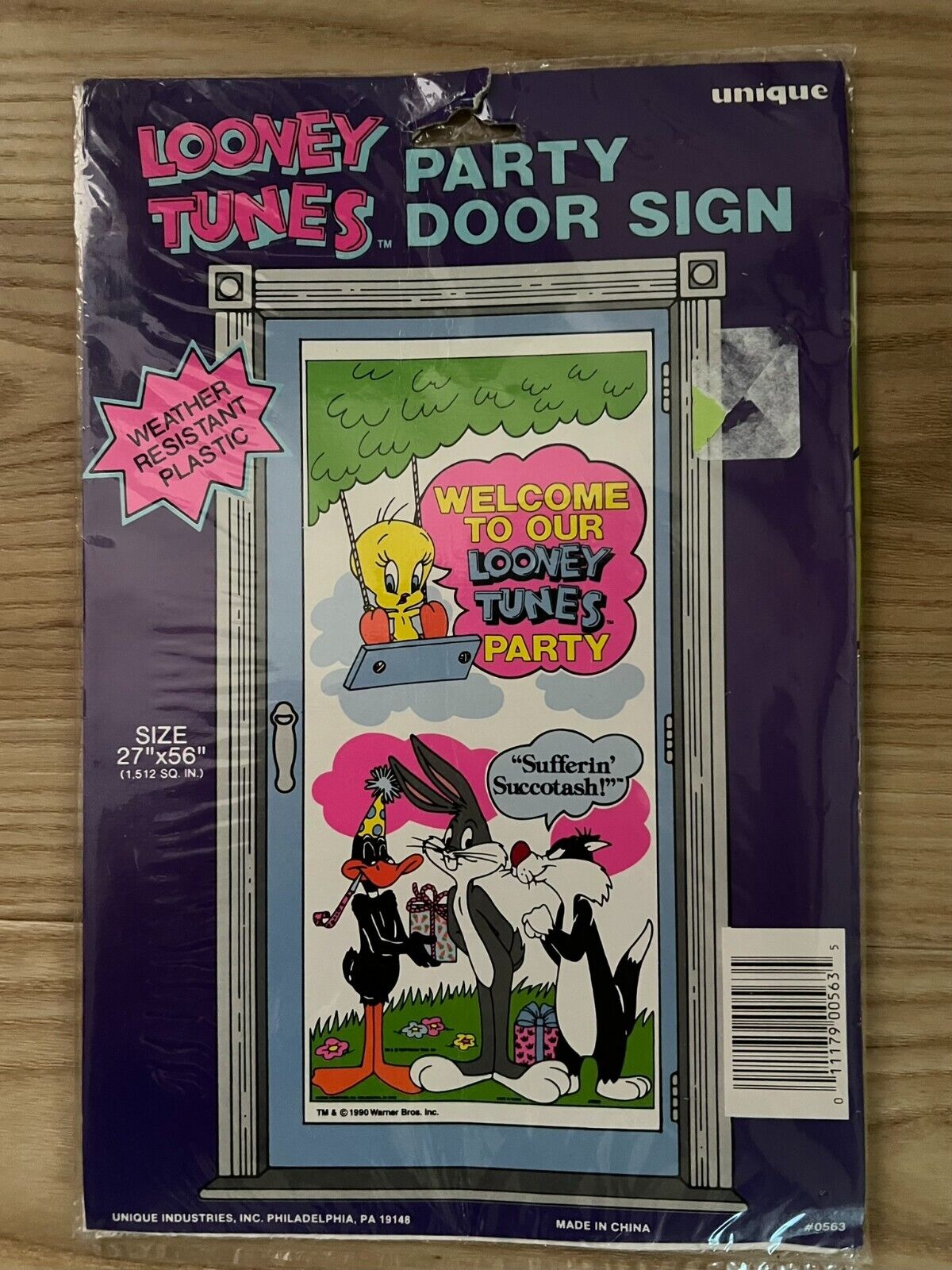 Vintage 1990 Unique Looney Tunes Party Door Sign 27\