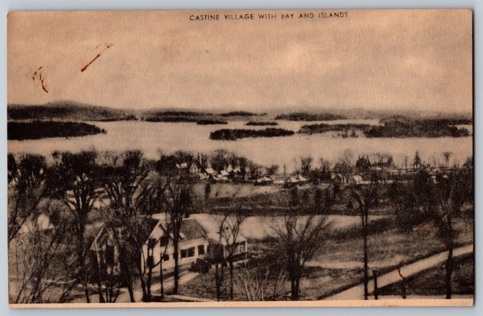 Castine Maine ME Village with Bay and Islands Vintage Postcard UNP c1940s