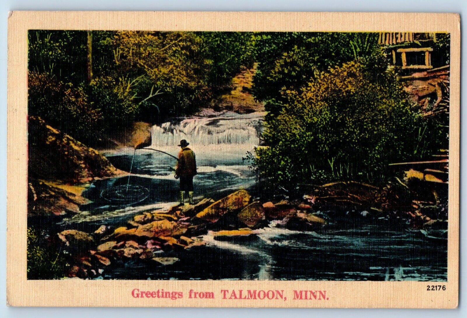 Talmoon Minnesota MN Postcard Lake River Fishing Exterior c1940 Vintage Antique