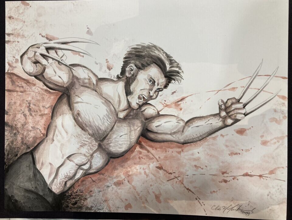 Wolverine Original Art Watercolor Painting Chris McJunkin SPRING MEGA SALE