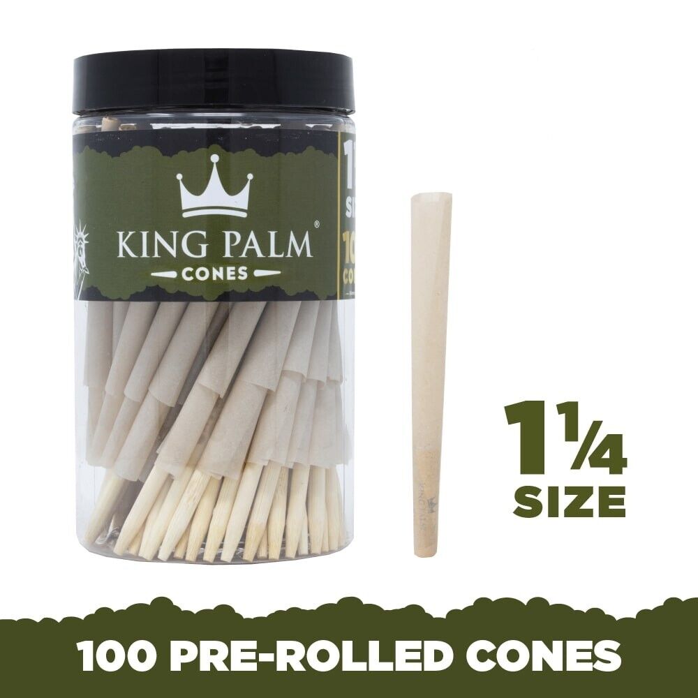 King Palm | 1 1/4 Size | Pre-rolled Cones Holds 0.75 Gram | 100 Pack Tube