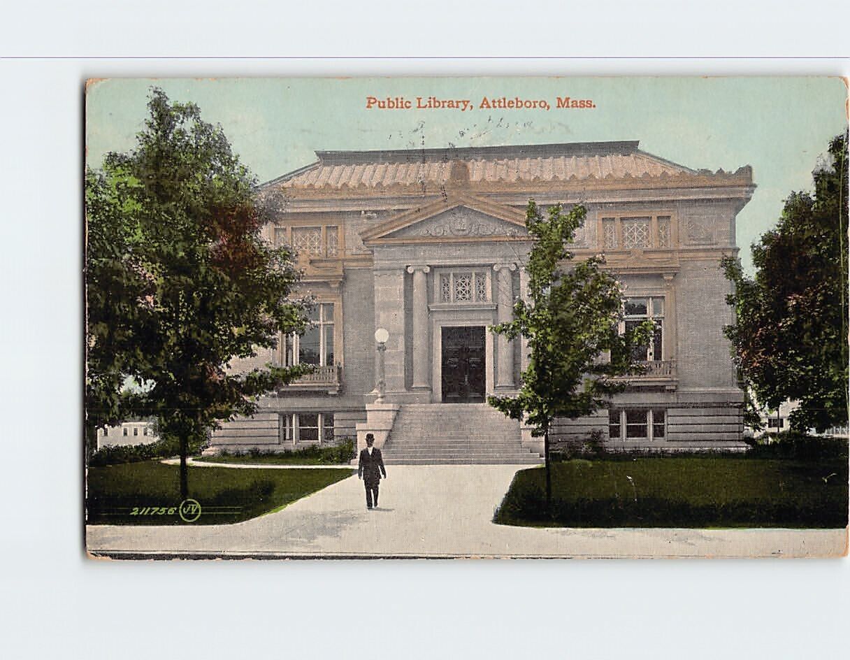 Postcard Public Library Attleboro Massachusetts USA