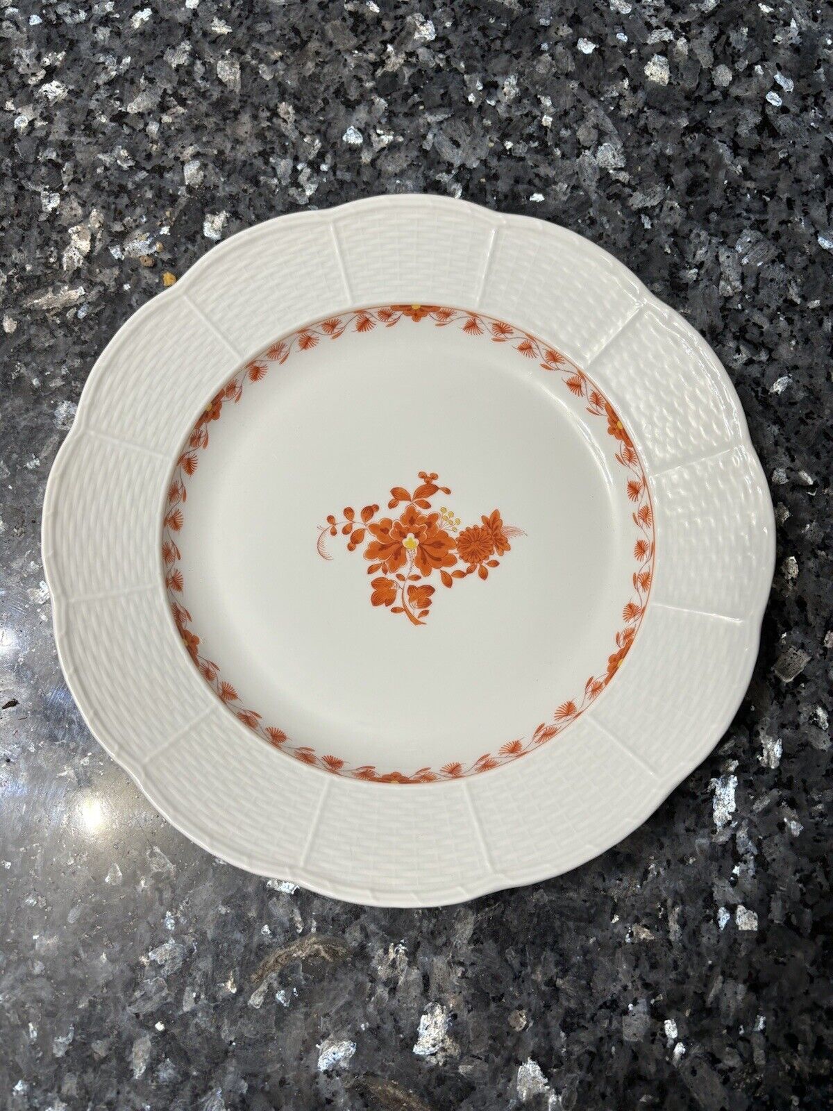 8 Meissen Dinner Plates - Beautiful Orange Flower Pattern Rare Find