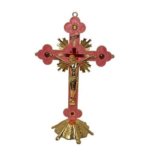 Christian Holy Cross Crucifix With Gold Metal Stand Table Large 29.5 x 18.5cm