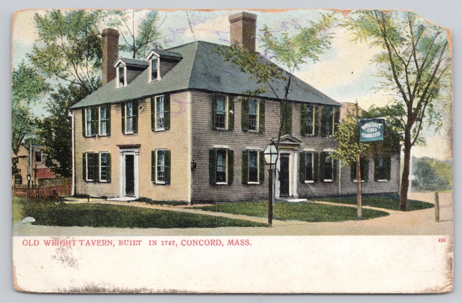 Vtg Post Card Old Wright Tavern, Built in 1747, Concord, Mass. F312