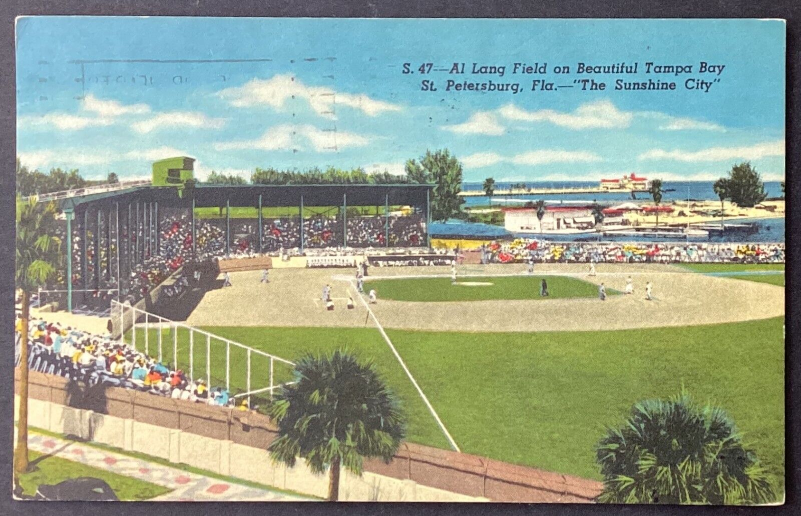 St Petersburg Florida Al Lang Baseball Field VTG Standard Postcard Posted 1966