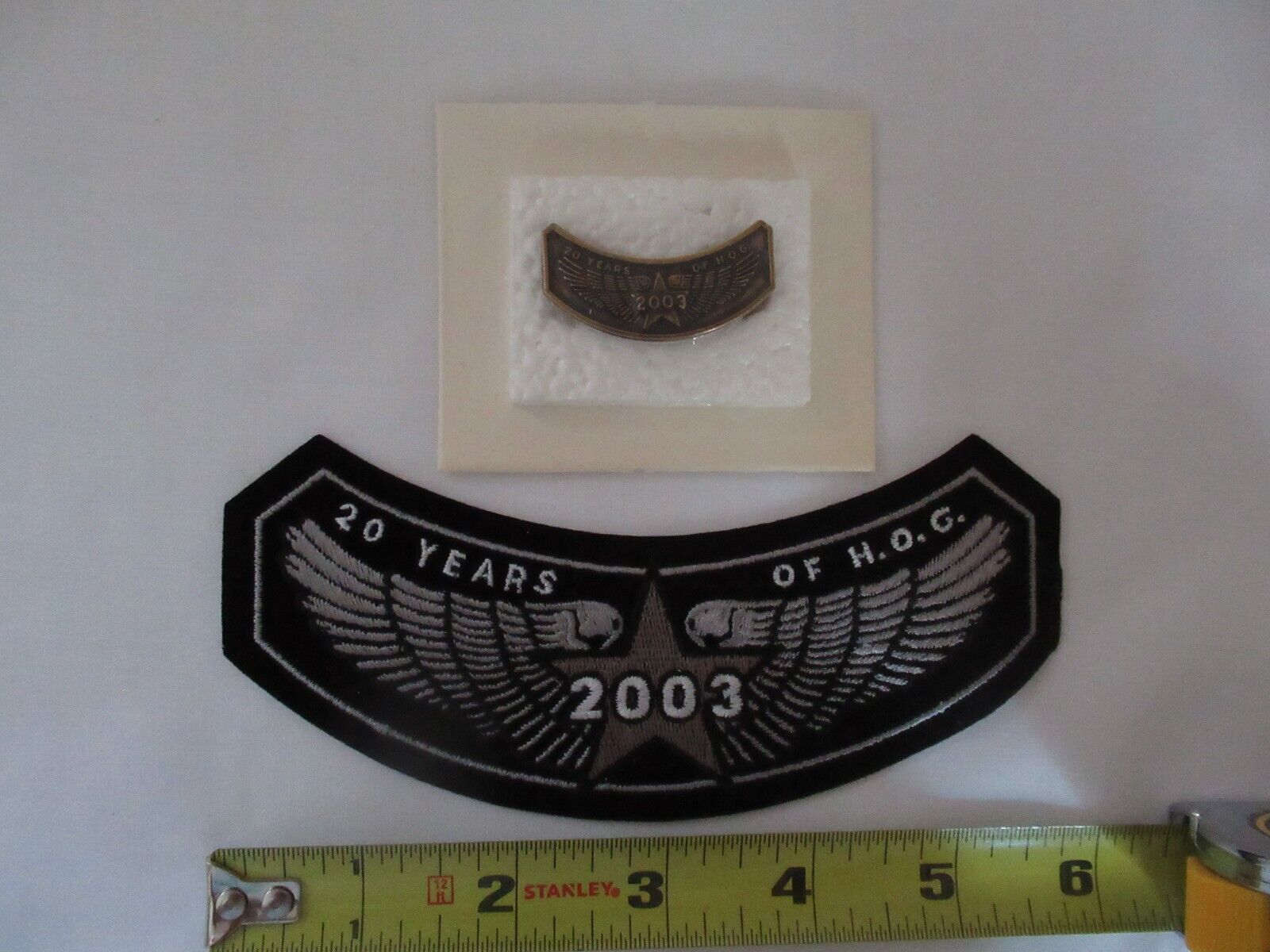 2003 Harley Davidson Owners Group HOG Rocker Patch & Lapel Pin Set