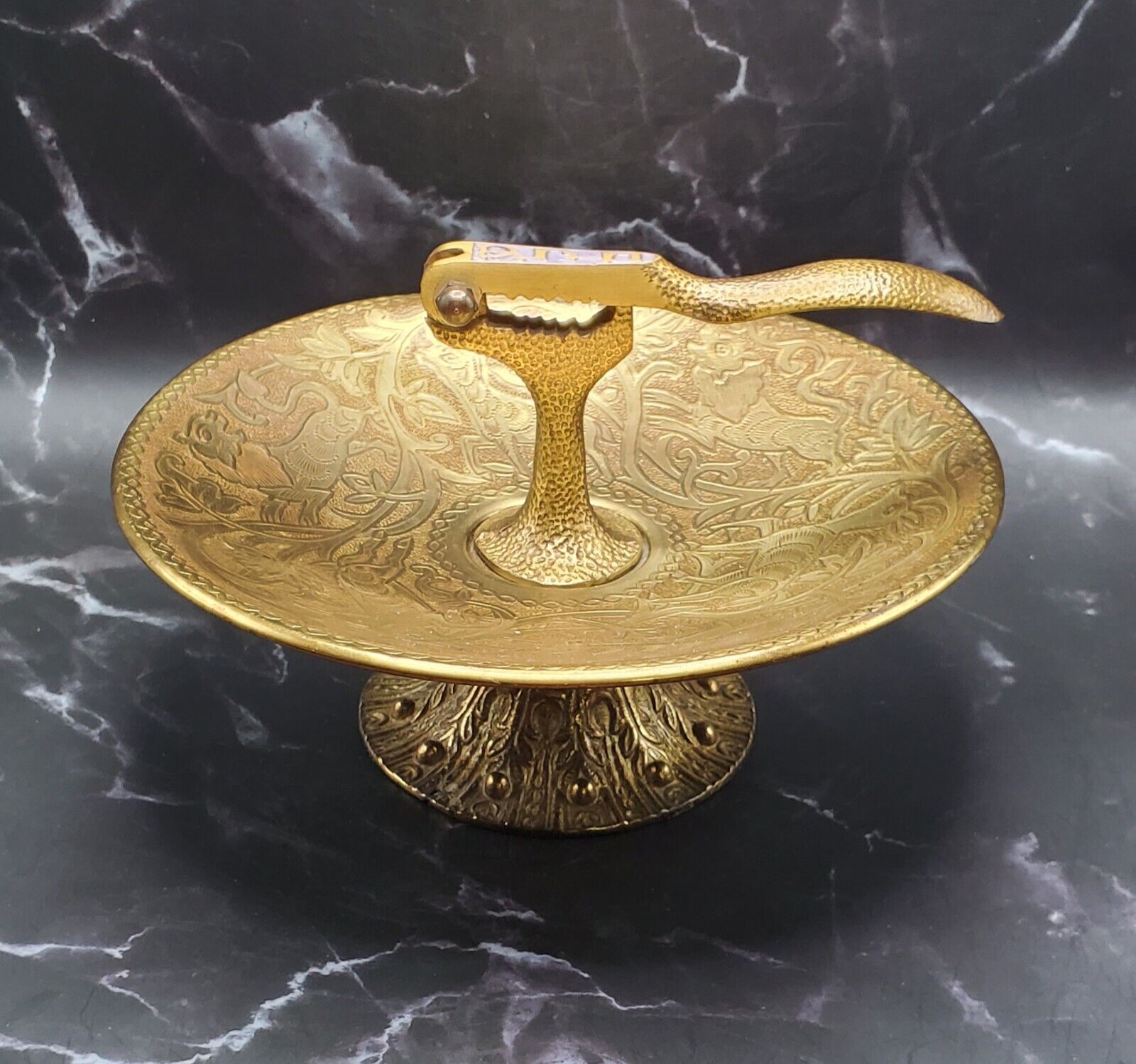 Vintage Tamar Solid Brass Nutcracker Footed Dish Made in Israel