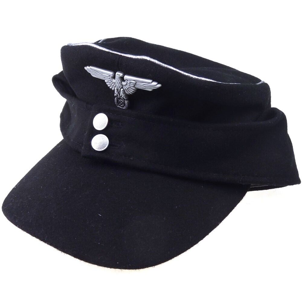 WW2 German Army Officer M43 Field Wool Cap Black Hat & German Eagle Badge Pin 62