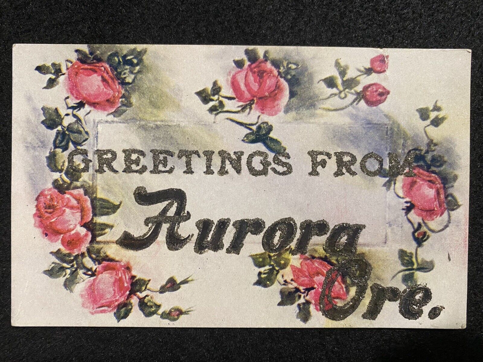 Aurora Oregon OR Flowers Greeting Antique Photo Postcard