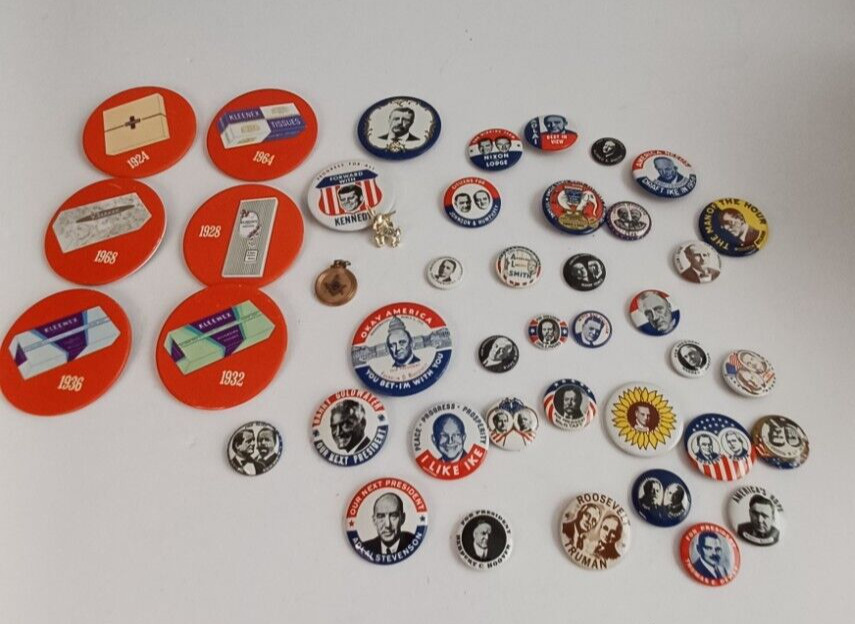 Lot of 41 Vintage Kleenex & Presidential 1968 Campaign Pin Button Badge Pinbacks