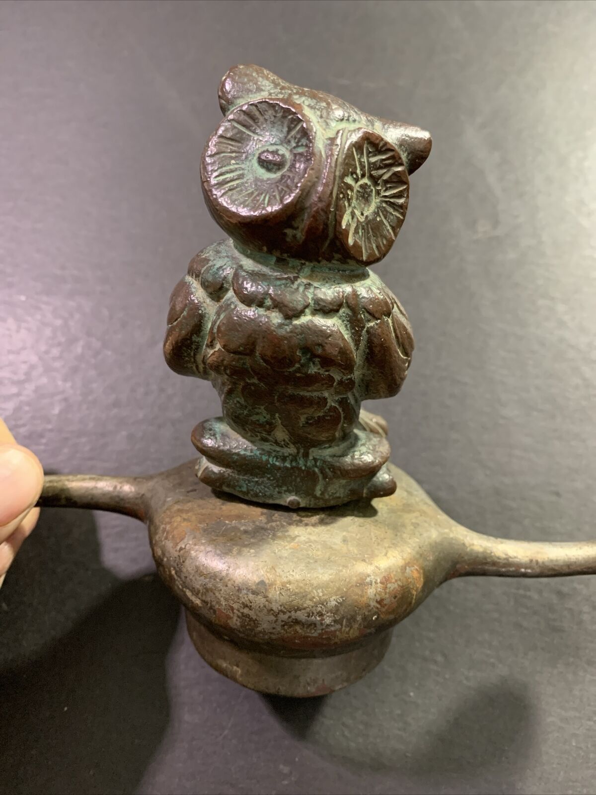 Antique Original RARE Early Automobile Bronze Owl Radiator Cap Emblem Ornament
