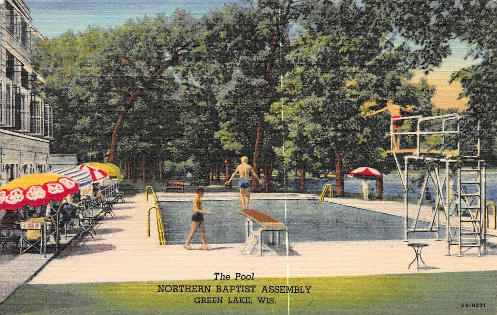 The Pool, Northern Baptist Assembly, Green Lake, WI, Early Postcard, Unused 