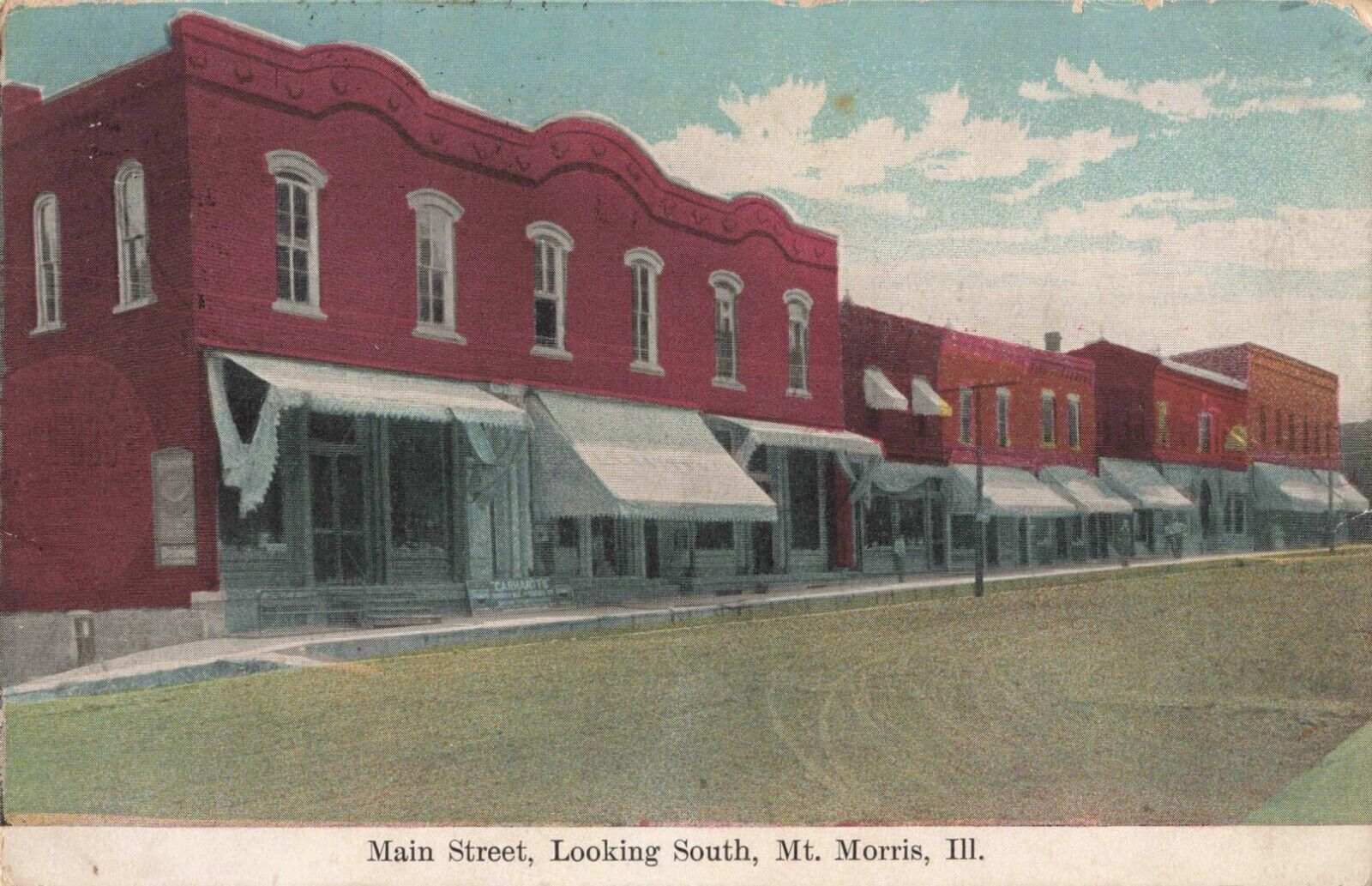 Main Street Looking South Mt Mount Morris Illinois IL 1910 Postcard