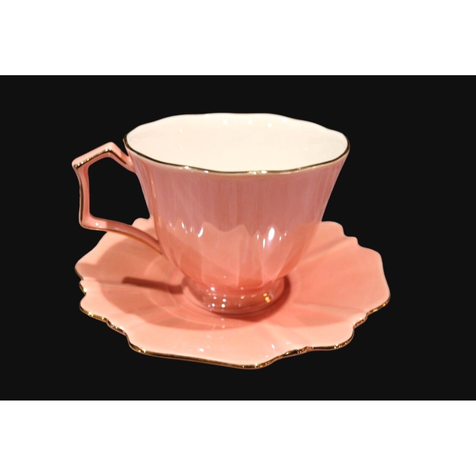 Vintage Meritage pink and gold with rose pattern teacup and saucer