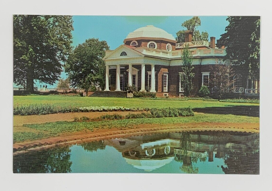 Monticello The West Front showing Fish Pond Charlottesville Virginia Postcard