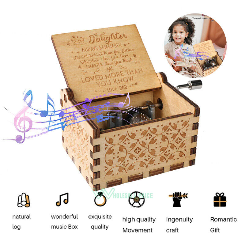 Wooden Music Box Mom/Dad To Daughter You Are My Sunshine Engraved Toy Kids Gift